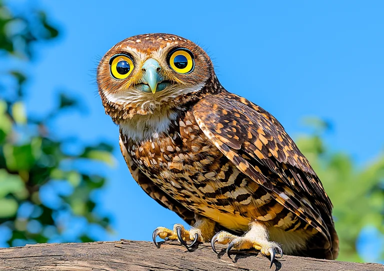 A close-up, photorealistic portrait of a burrowing owl perched on a