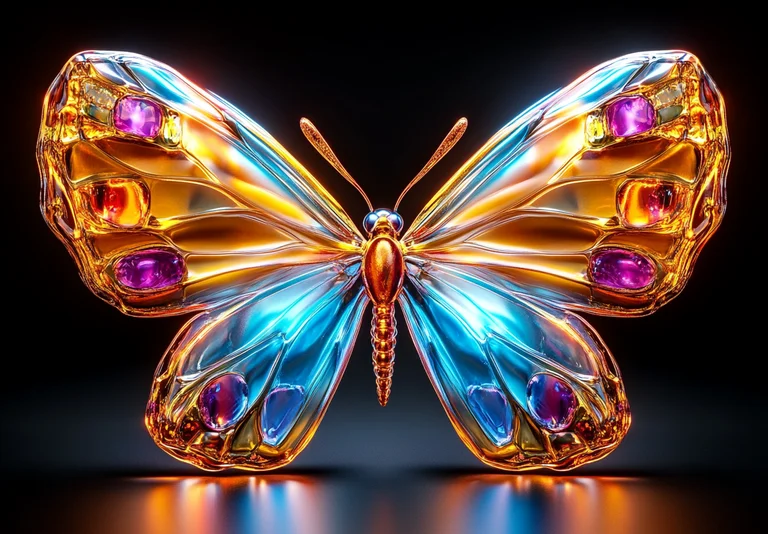 A stunningly detailed, jewel-encrusted butterfly is presented against