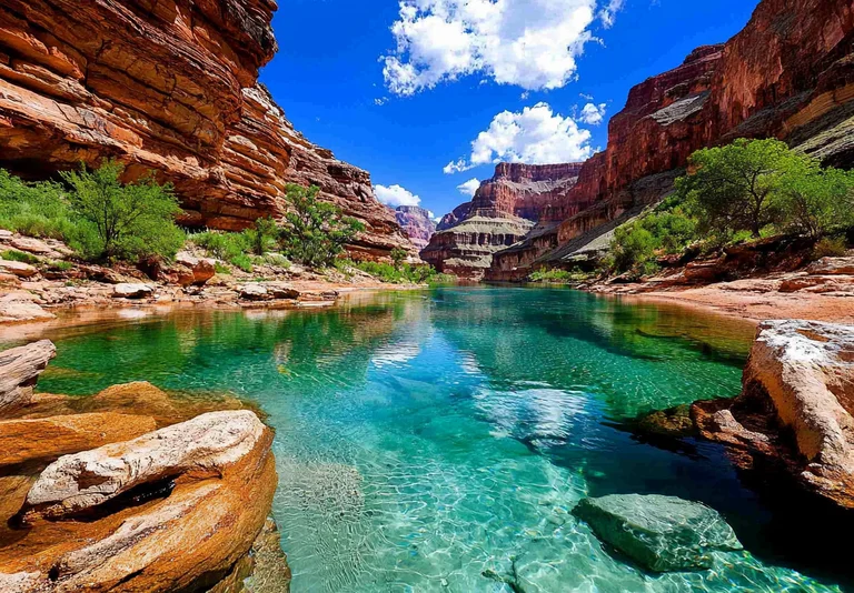 A breathtaking view of a clear turquoise river flowing through a