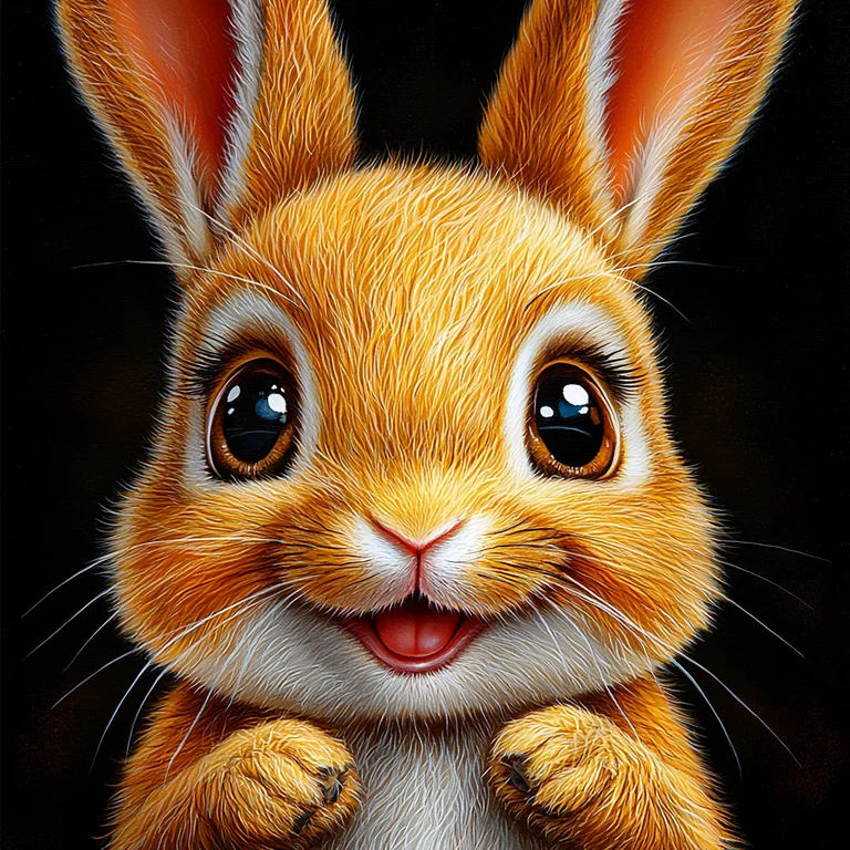 A close-up, photorealistic portrait of a cute, fluffy orange bunny