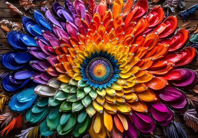 A vibrant, textured floral arrangement is depicted in a close-up,
