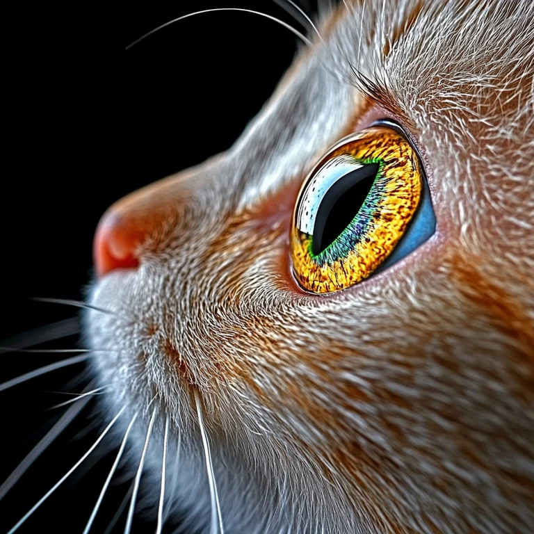 A macro photograph captures the intricate detail of a cat's eye