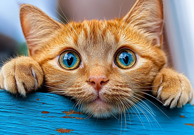 A close-up, photorealistic portrait of an adorable orange tabby
