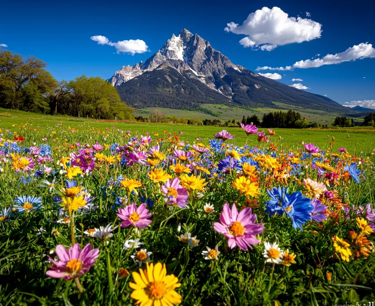 A vibrant meadow filled with a diverse array of colorful wildflowers