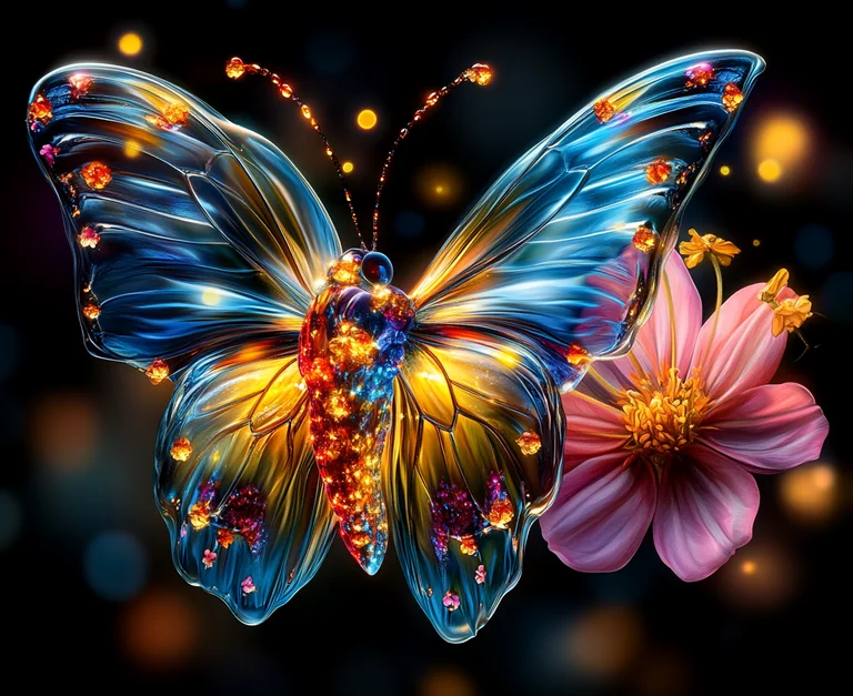 A stunningly rendered, jewel-encrusted butterfly is depicted in