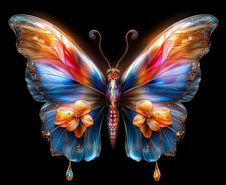 A stunningly detailed, jewel-encrusted butterfly is depicted against