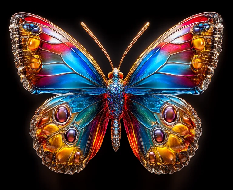 A stunningly detailed, jewel-encrusted butterfly is showcased against