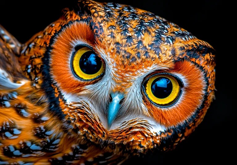 A close-up, photorealistic portrait of an owl's face