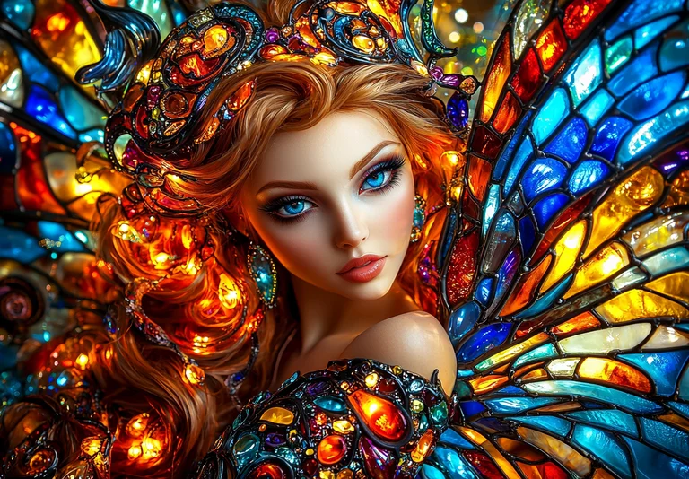 A stunningly beautiful woman with vibrant blue eyes and long, wavy