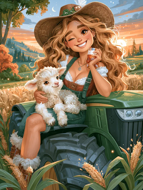 A cheerful young woman with long, wavy blonde hair and a wide smile