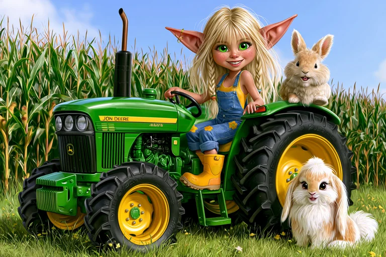 A young, blonde-haired elf girl with large pointed ears and green