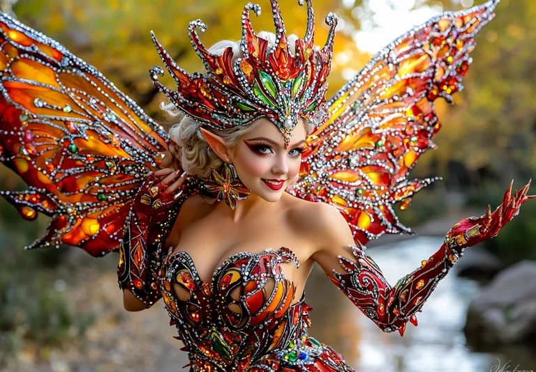 A stunningly detailed portrait of a female fairy adorned in an
