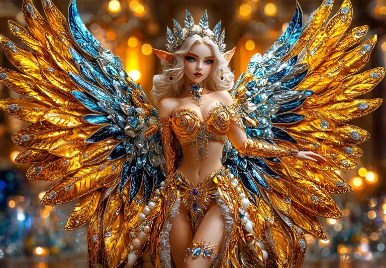 A stunningly detailed portrait of a female elf with large, ornate